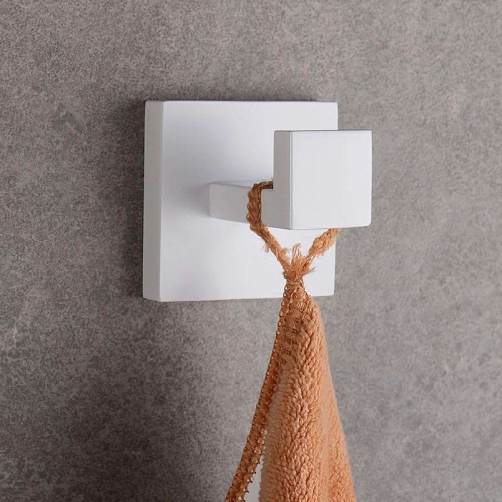 YUET 2 Pezzi Ganci Parete Quadrato Accappatoio Portasciugamani in Acciaio Inox Gancio Appendiabiti Asciugamani Parete Cucina Bagno Garage Montaggio Appendere Cappotto (Bianco)