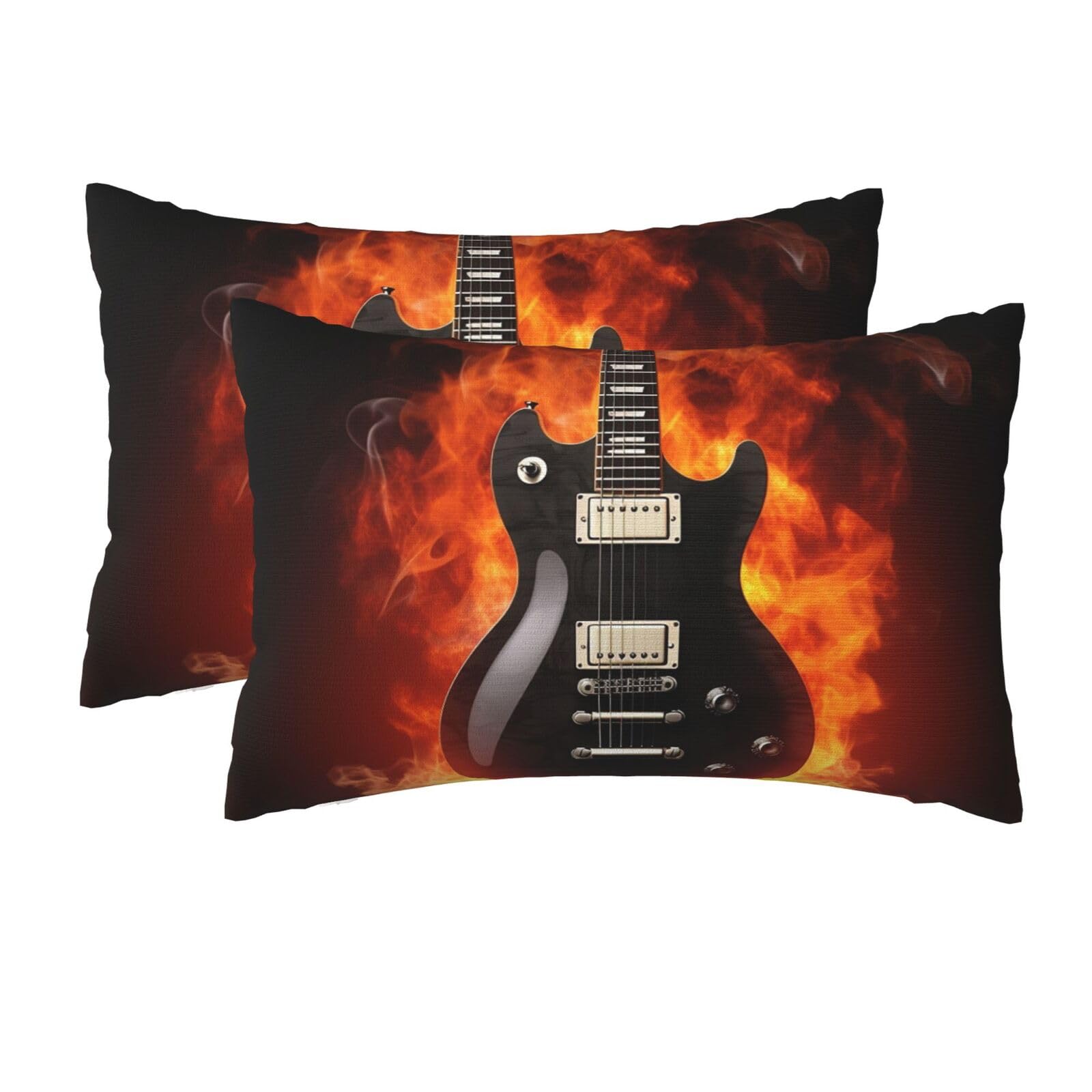 2 Pack Queen Pillow Cases with Hidden Zipper, Soft Breathable Pillow Covers for Hair and Skin, Rock Guitar Pillowcases 20"x30" Bed Pillow Protectors Cover for Sleeping Gifts