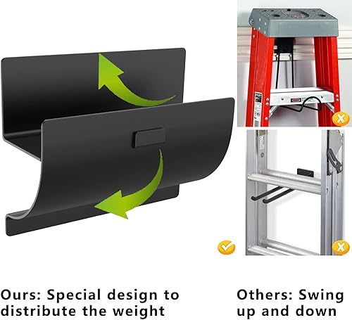 Miniatura 2 de Juformin Ganchos de escalera resistentes para montaje en pared, ganchos de escalera para almacenamiento de escaleras, ganchos para carretilla para