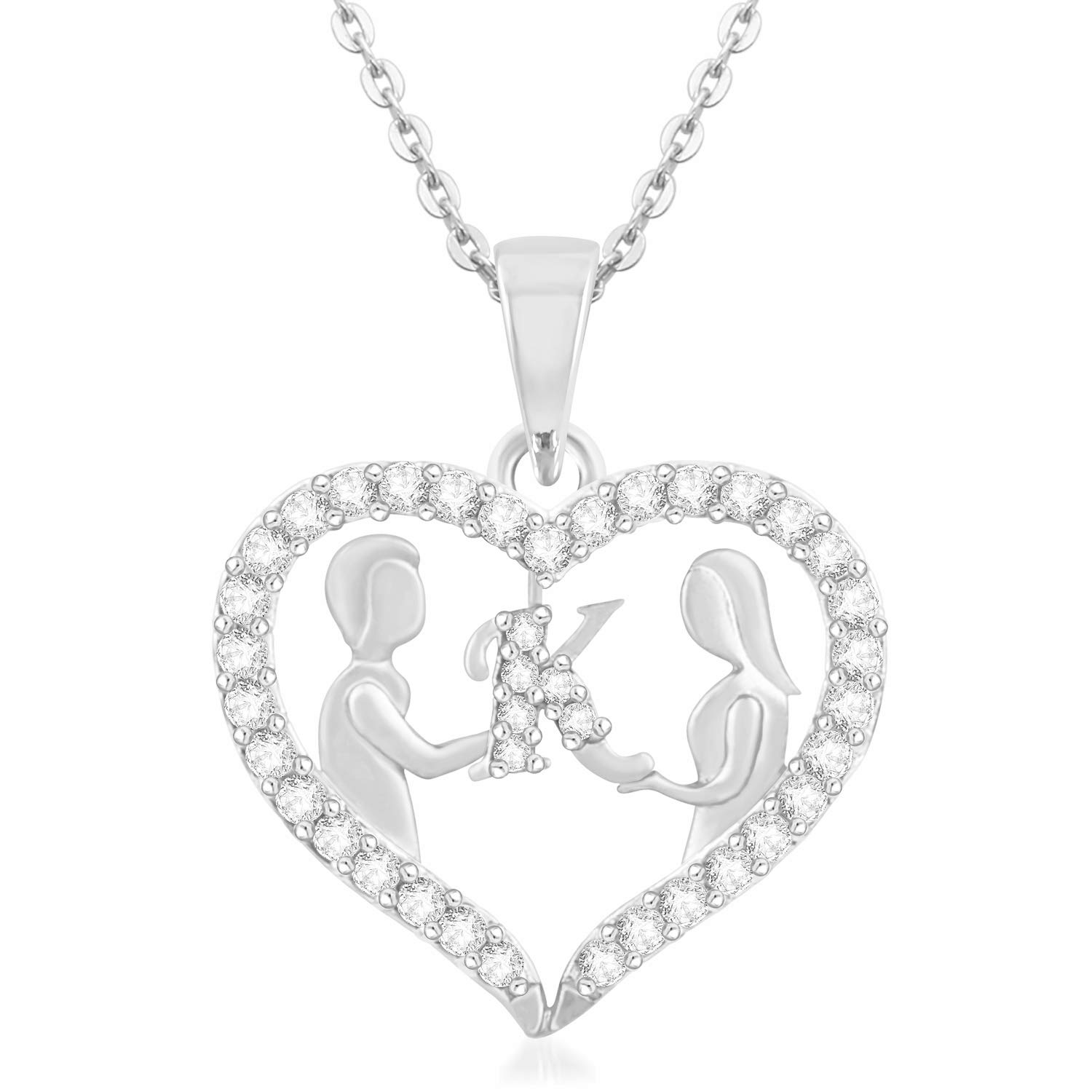 kanak jewels Couple Pendant "K" Letter Silver plated Valentine Latest American Diamond for Women Girls Girlfriend Men Boys Couples Lovers Design alphabet Cubic Zirconia Brass Chain Brass Pendant-picture-36