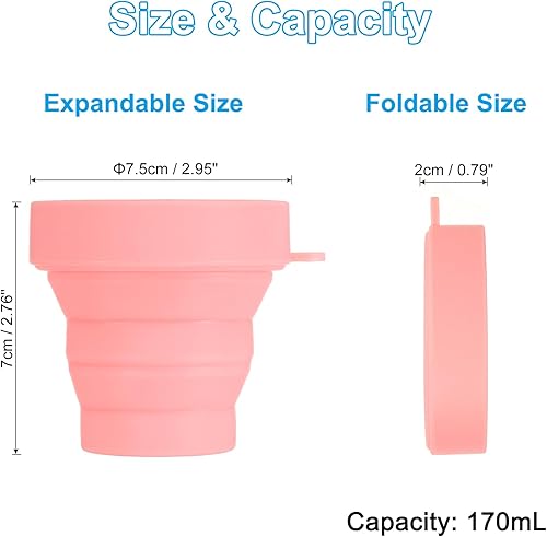 Miniatura 9 de PATIKIL Taza de viaje plegable, paquete de 4 vasos de agua plegables de viaje de 5.7 fl oz, taza de silicona portátil para acampar senderismo al