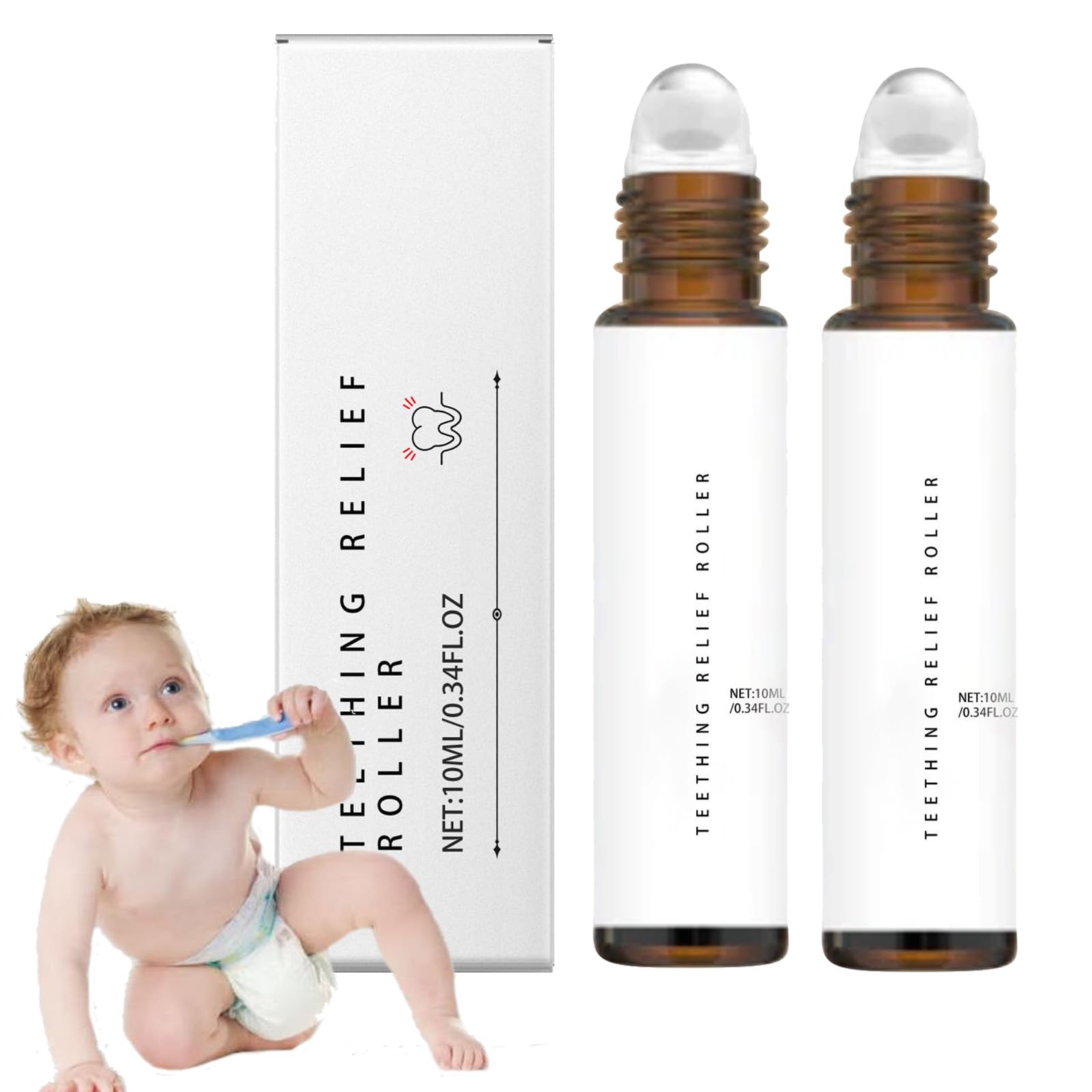Teething Roller,Natural Pain Relief Roller, Baby Teething Oil Roller, Natural Teething Relief for Babies,Teething Roller and Calm Sleep Balm,Teething Roller Natural Pain Relief Baby (2pcs)