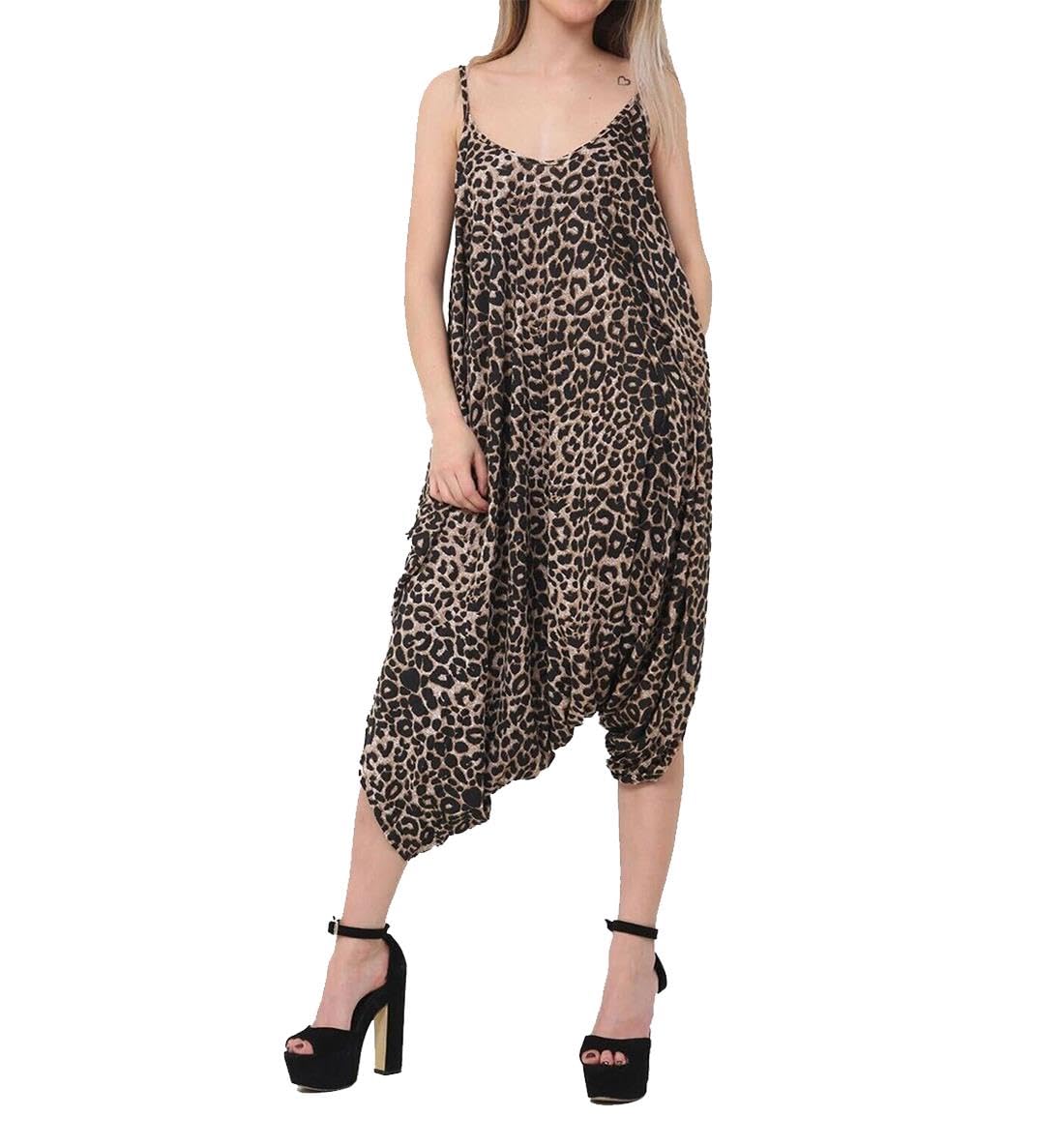 REAL LIFE FASHION LTD Women Ladies Lagenlook Cami Strappy Romper Baggy Harem Jumpsuit Playsuit Dress