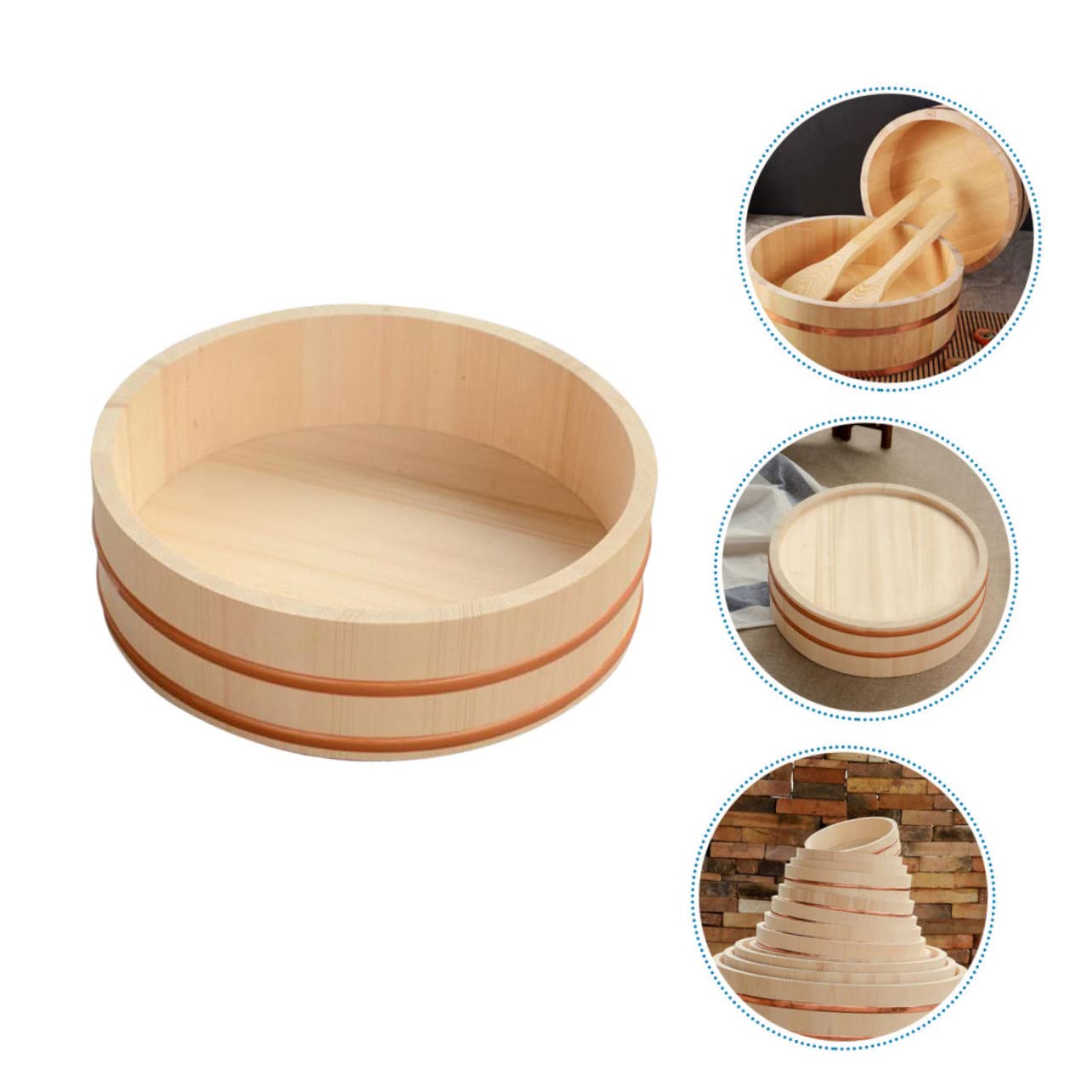 MAGICLULU Seau à Sushis Japonerie Rond Grosse Capacité en Bois et Cuivre