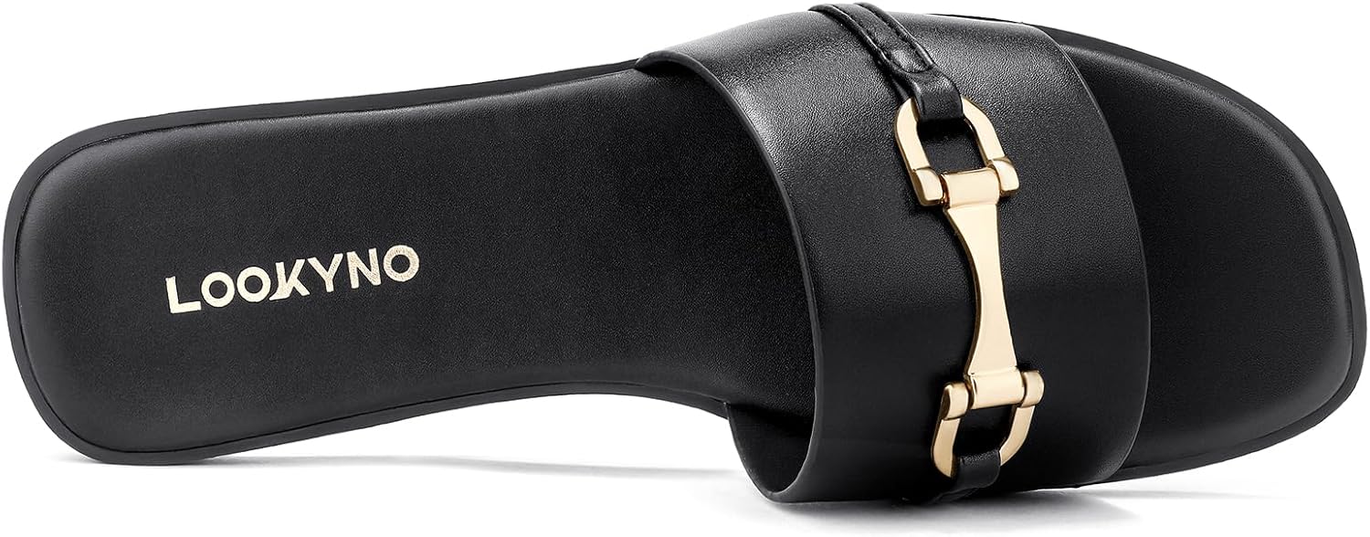 Womens Flat Sandals Dressy Square Open Toe Summer Slides Sandals Slip on Comfortable Leather Sandals for Women - Image 4