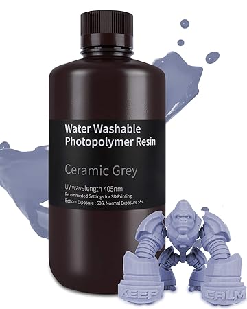 ELEGOO Water Washable 3D Printer Resin, Rapid Precise Printing Resin 405nm Curing Resin for LCD 3D Printer, Grey 1000g
