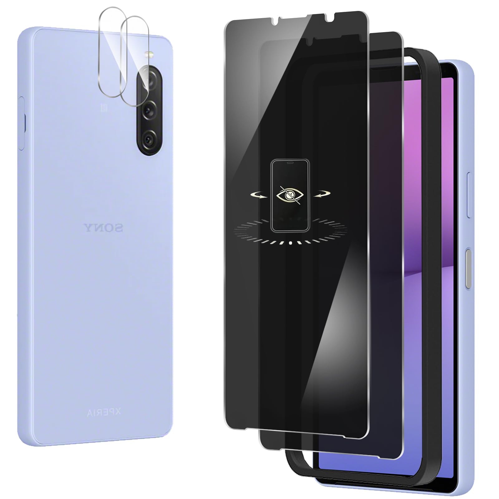 【2+2枚】so-52d フィルム 180°覗き見防止xperia 10v ガラスフィルム のぞき見防止 硬度9H エクスペリア10 v 保護フィルム 飛散防止 撥水撥油 指紋防止 気泡ゼロ 自動吸着 xperia 10 v sog11 用の カメラフィルム