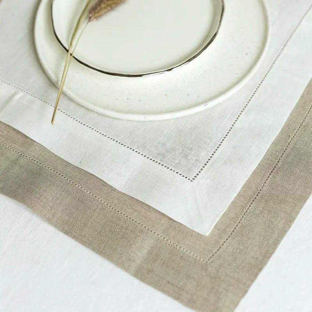 Lot de 12 Serviettes Blanches à Ourlet ajouré pour Cocktail, fête, Mariage, Nappe, Tissu en Lin, Serviette de Table en Coton