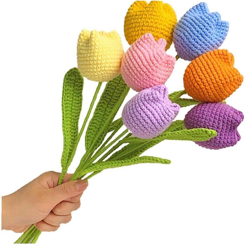Amazon｜手編みニットフラワー カラー人工チューリップ花擬似かぎ針花
