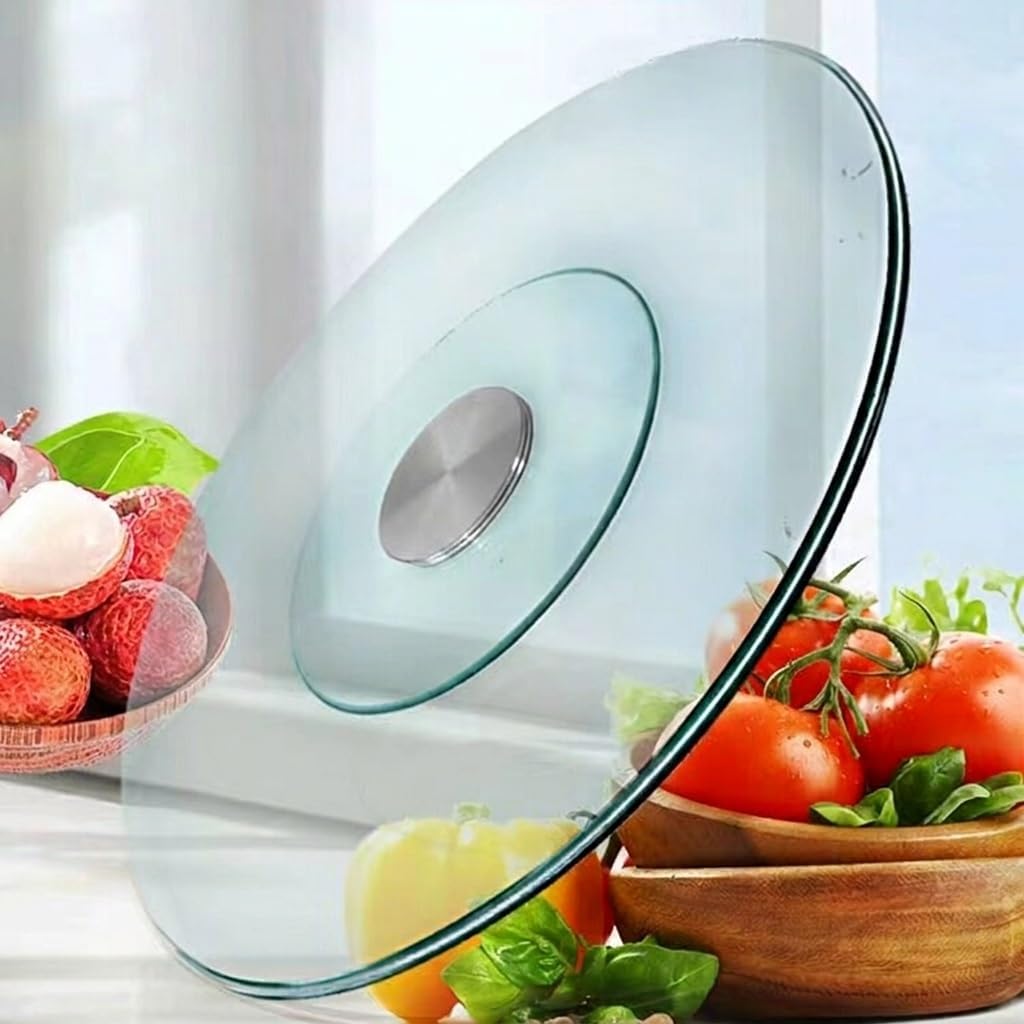 360° Silent Spinner Lazy Susan for Table Top, Glass Turntable Dining Table, Tempered Glass Lazy Susan for Tables Top, Clear Rotating Serving Tray for Home Commercial Use