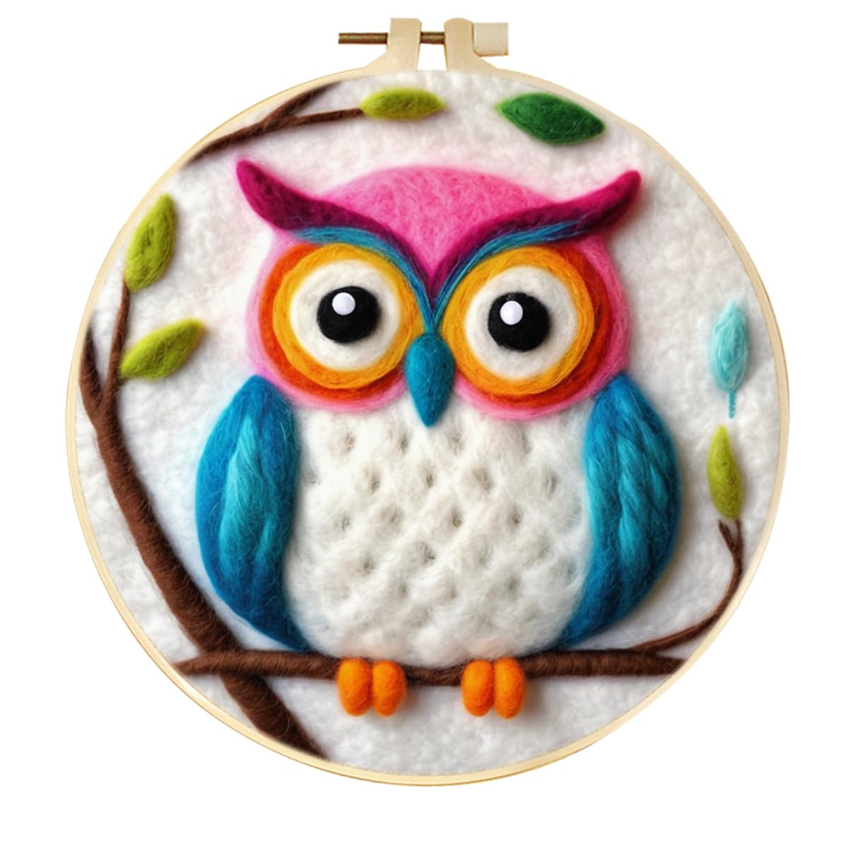 CaptainCrafts DIY Needle Felting Starter Kit, Wool Felt Supplies, Embroidery Hoops, Wool Painting Tools for Home Decor, Beginners and Adults (Owl)
