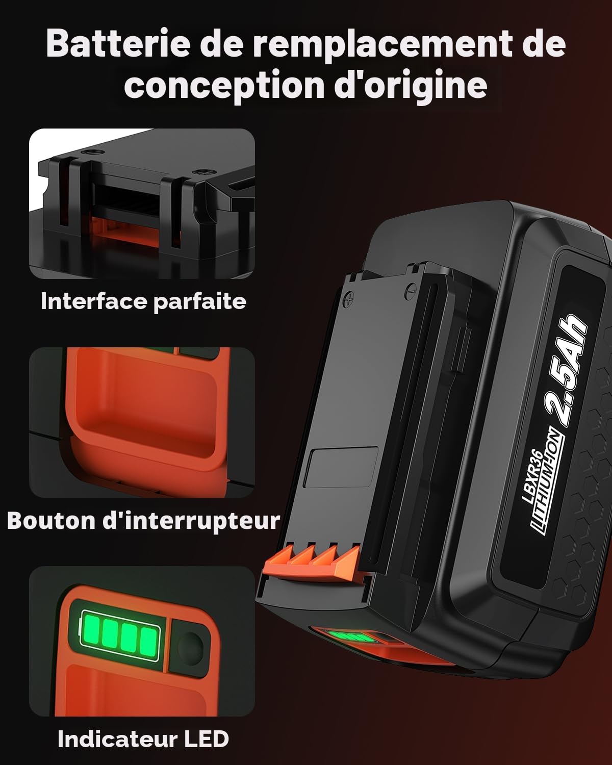 36V 2.5Ah Batterie pour Black et Decker 36V, Powtree BL20362 Batterie pour Black Decker LBXR36 LBX2040 LBXR2036 LBX1540 LBX2540 LST136 LHT2436B LSW36 LCC340C LCS1240B BL20362-XJ BL2536-XJ