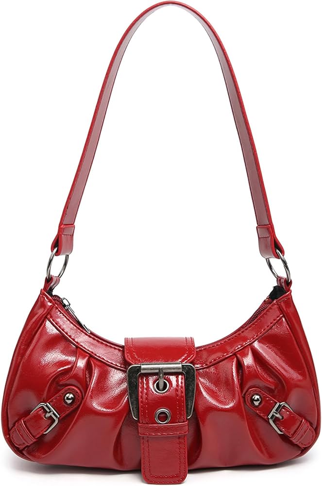 XJKLBYQ Y2k Purse Wine Red Shoulder Bag Pu Leather Punk Style