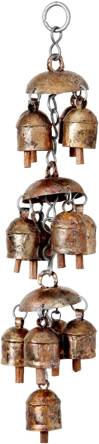 Chandelier Wind Chimes Metal Rustic Gold 13 Bells for Front Door Christmas Decor & Gifts