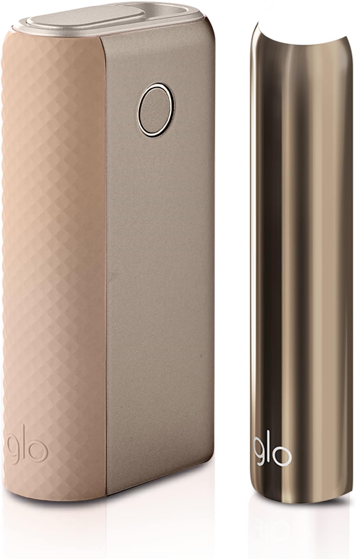 GLO Hyper+ UNIQ Tobacco Heater, Electric Tobacco Heater for Classic Cigarettes Flavour, Alternative to E-Cigarette, Easy Cleaning, 22 Sticks per Battery Charge, Gold Diagonal Beige