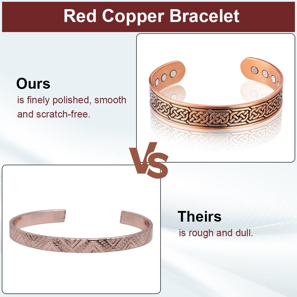 OFFCUP Pulsera Magnética de Cobre, Pulseras Magnéticas para Mujeres y Hombres, Cobre puro Sólido Pulseras con 12 Potentes Imanes Brazaletes de Tamaño Ajustable con Paño de Joyería y Joyero