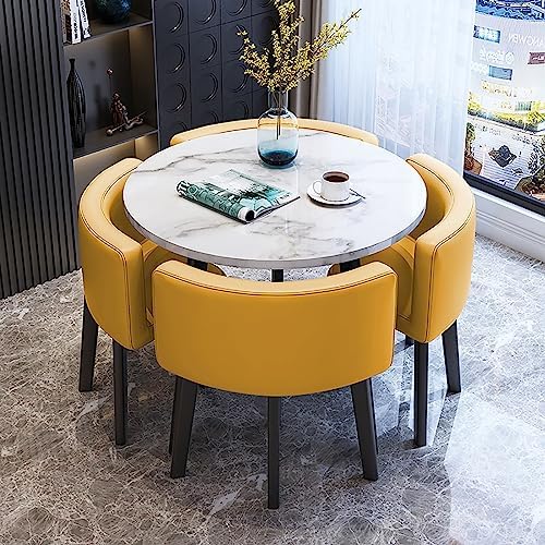 Compact Orange Office Reception Table Set, Round Conference Room Meeting Table & Chair, Stylish Small Coffee Table for Modern Workspace