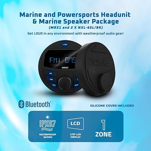 Miniatura 2 de DS18 MRX16SL/WH Powersports & Marine Multimedia Radio & Paquete de altavoces delgados de 2 vías de 6.5 pulgadas - Luces RGB, Bluetooth, impermeable