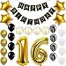 Happy 16th Birthday Banner Balloons Set for Sweet 16 Years Old Birthday Party Decoration Supplies Gold Black