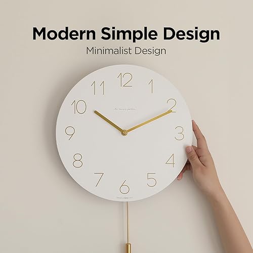 Miniatura 2 de mooas Flatwood - Reloj de pared de madera con péndulo blanco, reloj de pared de madera de 12 pulgadas, movimiento de barrido, reloj decorativo a