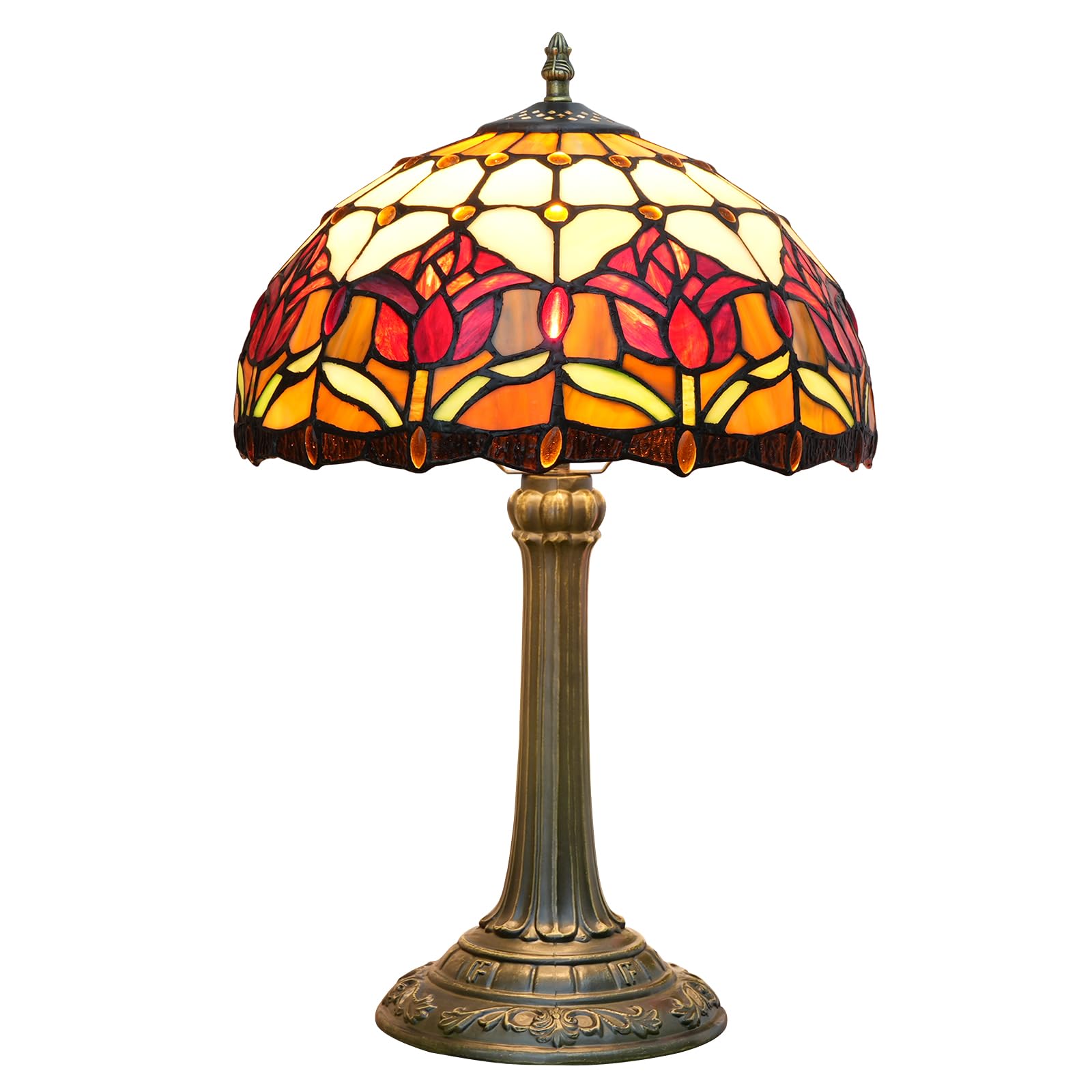 Rote Tulpe Tiffany Stil Bunte Glas Tischlampe Bett Zimmer Nachttisch Leseschreibtisch Licht Für Living Büro Schlafsaal Bar Retro Nette Akzent Dekor 12" Dorf Geschenk Nachttisch Lampen