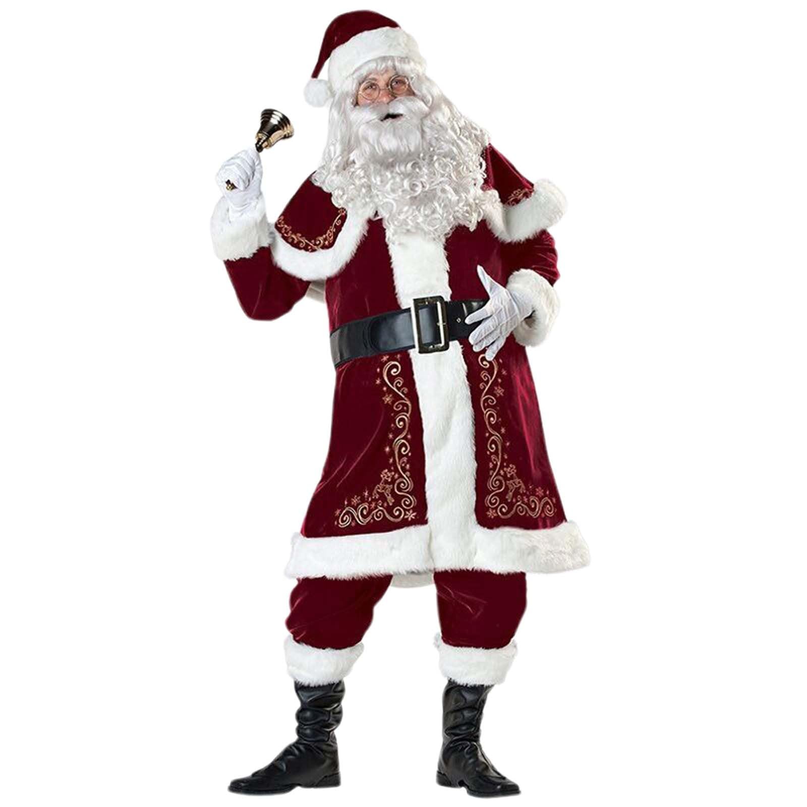 12pcs Costume de père noël Ensemble de noël Grande Taille Costume de père noël en Velours de Luxe pour Hommes Adultes Adolescent Tenue de Père Noël
