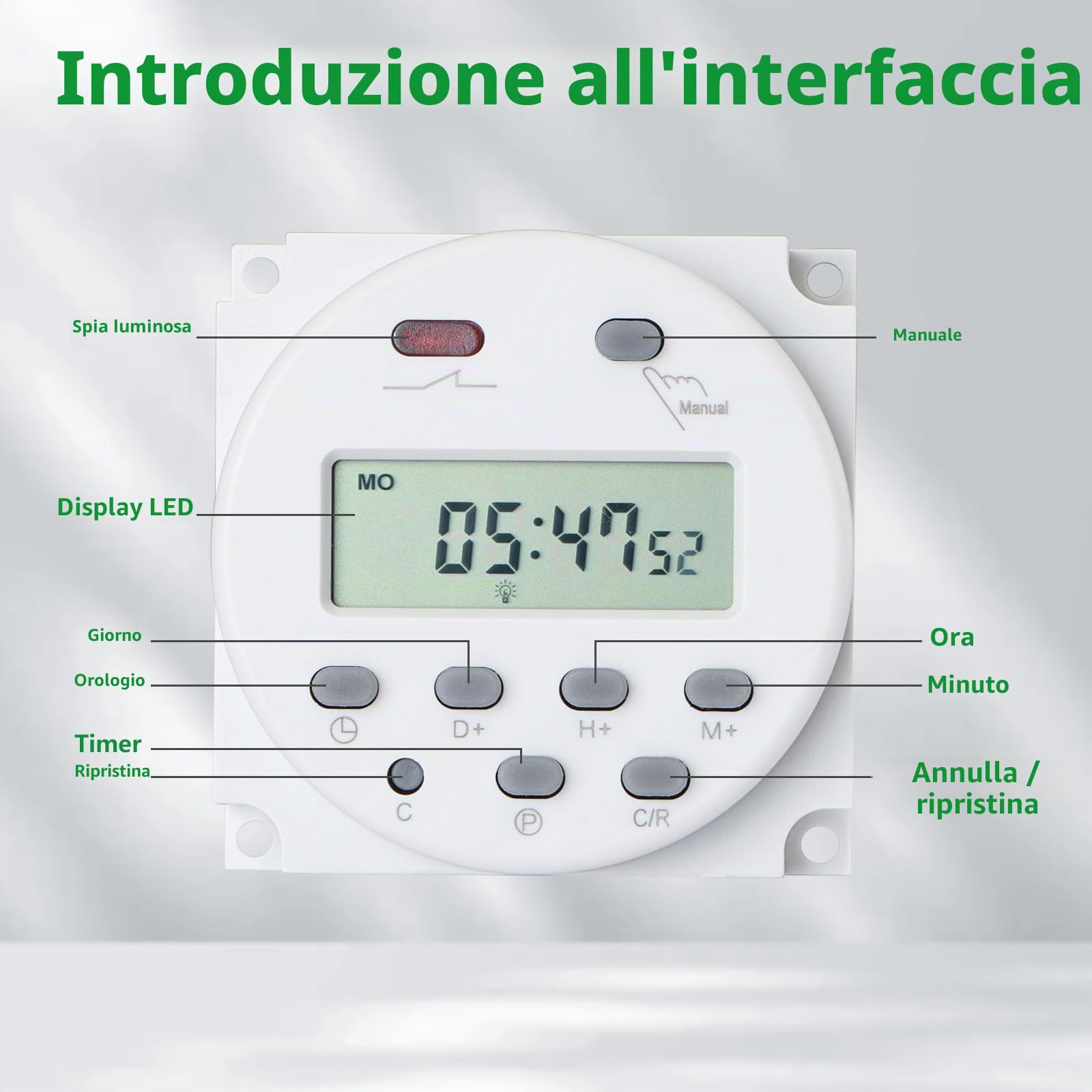 Wengart Interruttore Orario Digitale CN101, Timer Settimanale Programmabile 230V, Uscita a Contatto Pulito (Senza Tensione), LCD Display, per Luci, Pompe, Insegne e Fai-da-te, 16A, AC 230V