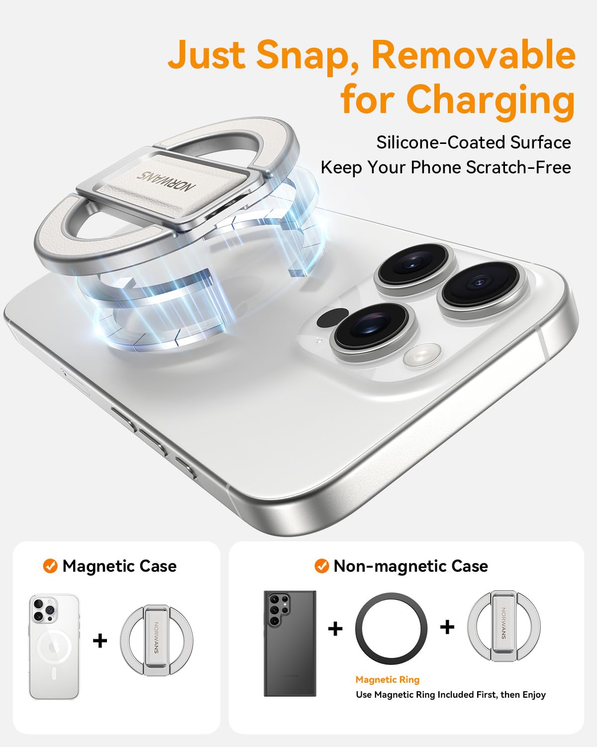MagSafe Handy-Griff für magnetische Handy-Ringhalterung mit Magsafe-Ständer, kompatibel, abnehmbarer Handy-Griff für iPhone, iPad und Smartphones, kompatibel mit magnetischer Autohalterung