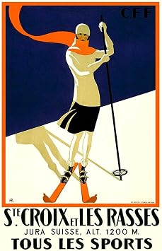 St Croix Ski Skiing Vintage Illustration Travel Art Deco Vintage French Nouveau 1920 French Advertising Cool Wall Art Print Poster 16x24