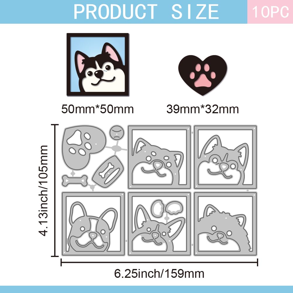 GLOBLELAND Dog Border Cutting Dies for DIY Scrapbooking Metal Puppy Frame Cut Dies Heart Dog Paw Frame Die Cuts for Card Making Embossing Photo Album Craft - Image 2