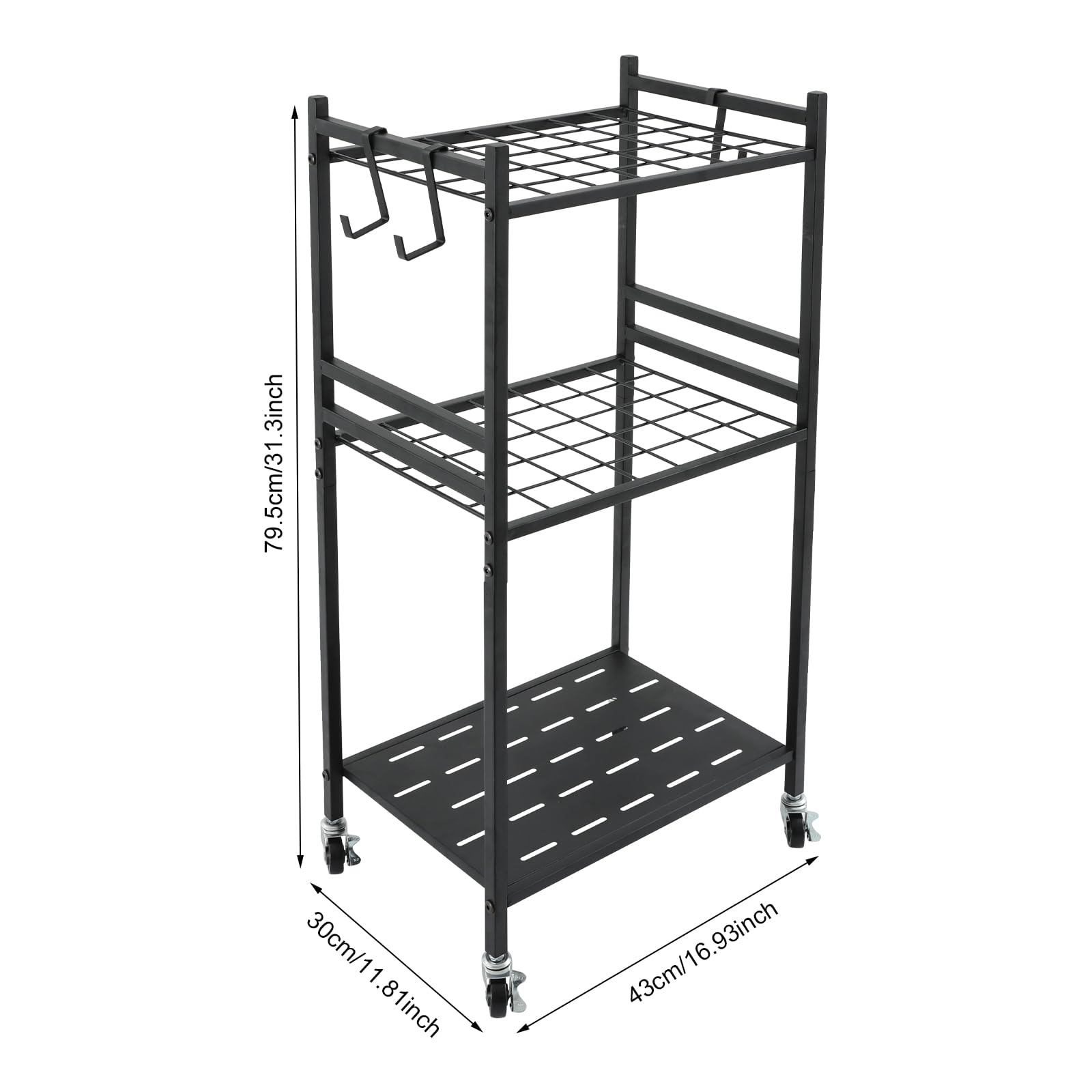 Supporto per attrezzi da giardino, in metallo, per attrezzi da giardino, 43 x 30 x 79,5 cm, con ruote per giardino e garage