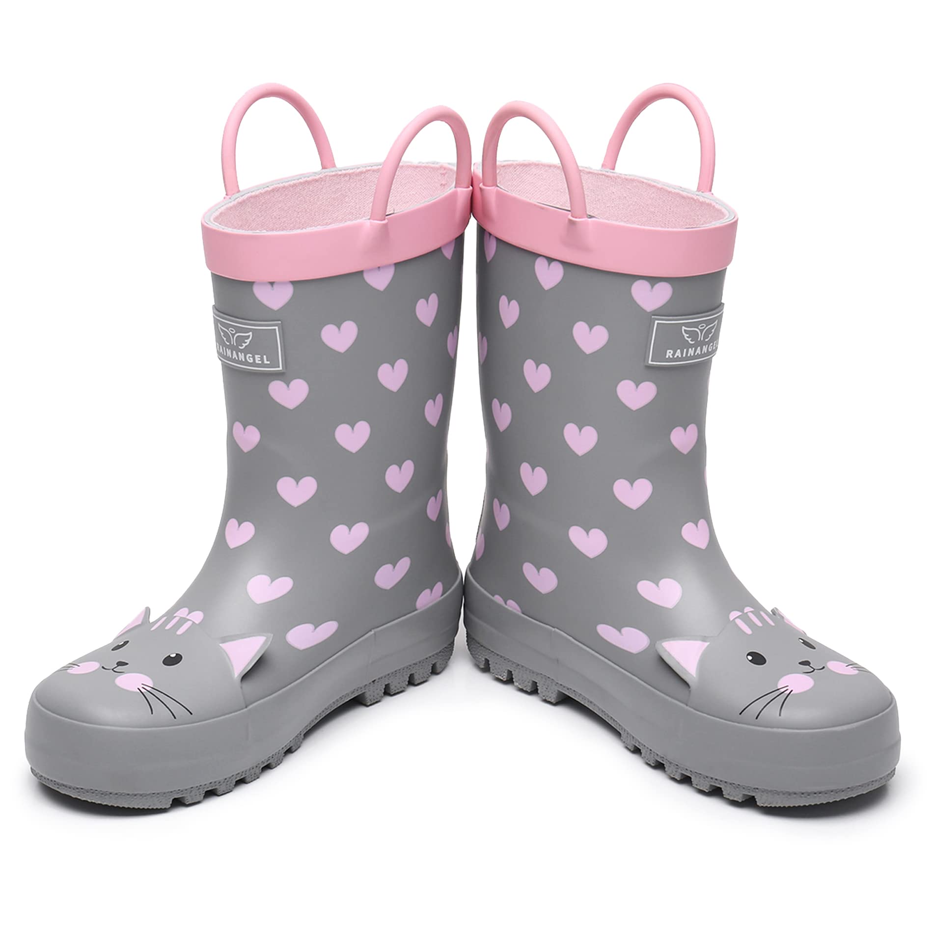 RAINANGEL Botas de lluvia para niños pequeños con asas fáciles de poner, botas de lluvia de goma impermeables para niñas y niños, en divertidos estampados y colores, unisex, botas de lluvia para