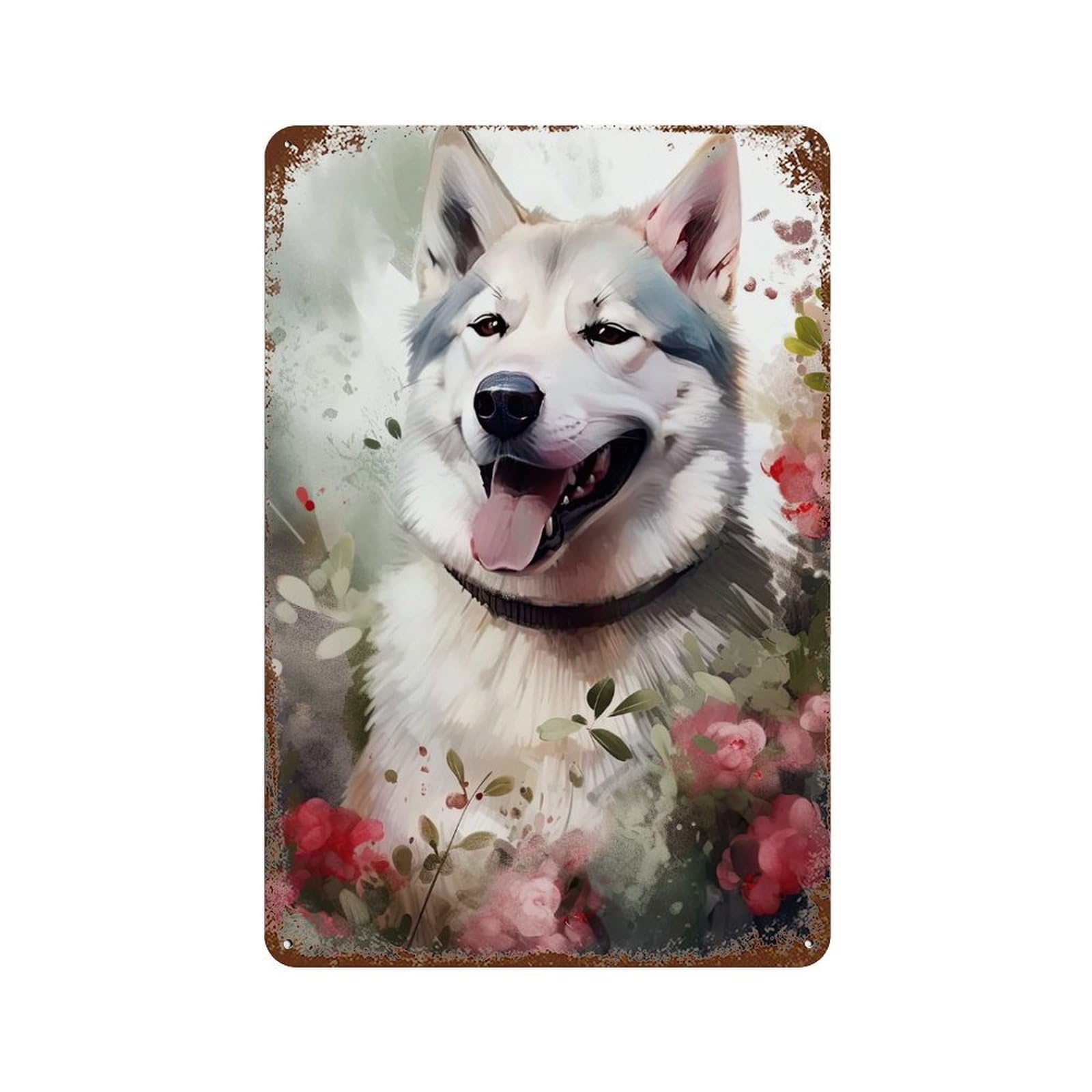 Husky Dog Watercolor Weathered Tin Sign 11.8"x7.9", Shabby Chic Decor for Garage, Pub Or Kitchen