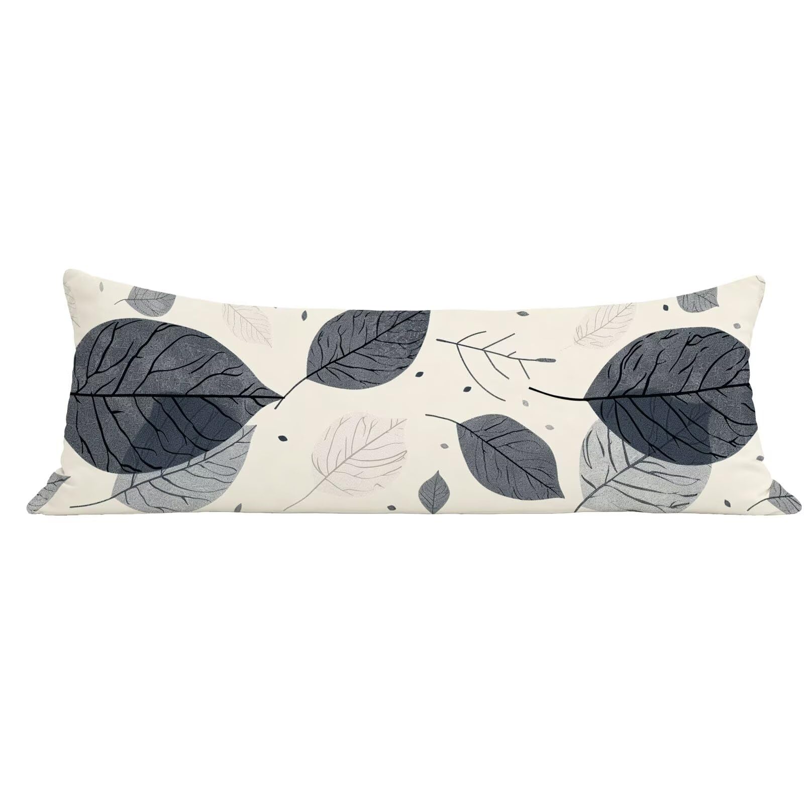 Funda de Almohada 60 x 180 cm Gris Protector Almohada 180 cm con Cremallera Invisible, Lino Durable y Transpirable Pillow Case Largas Hoja Impresión a Doble Cara para Cama, Sofá y Dormitorio dg-593