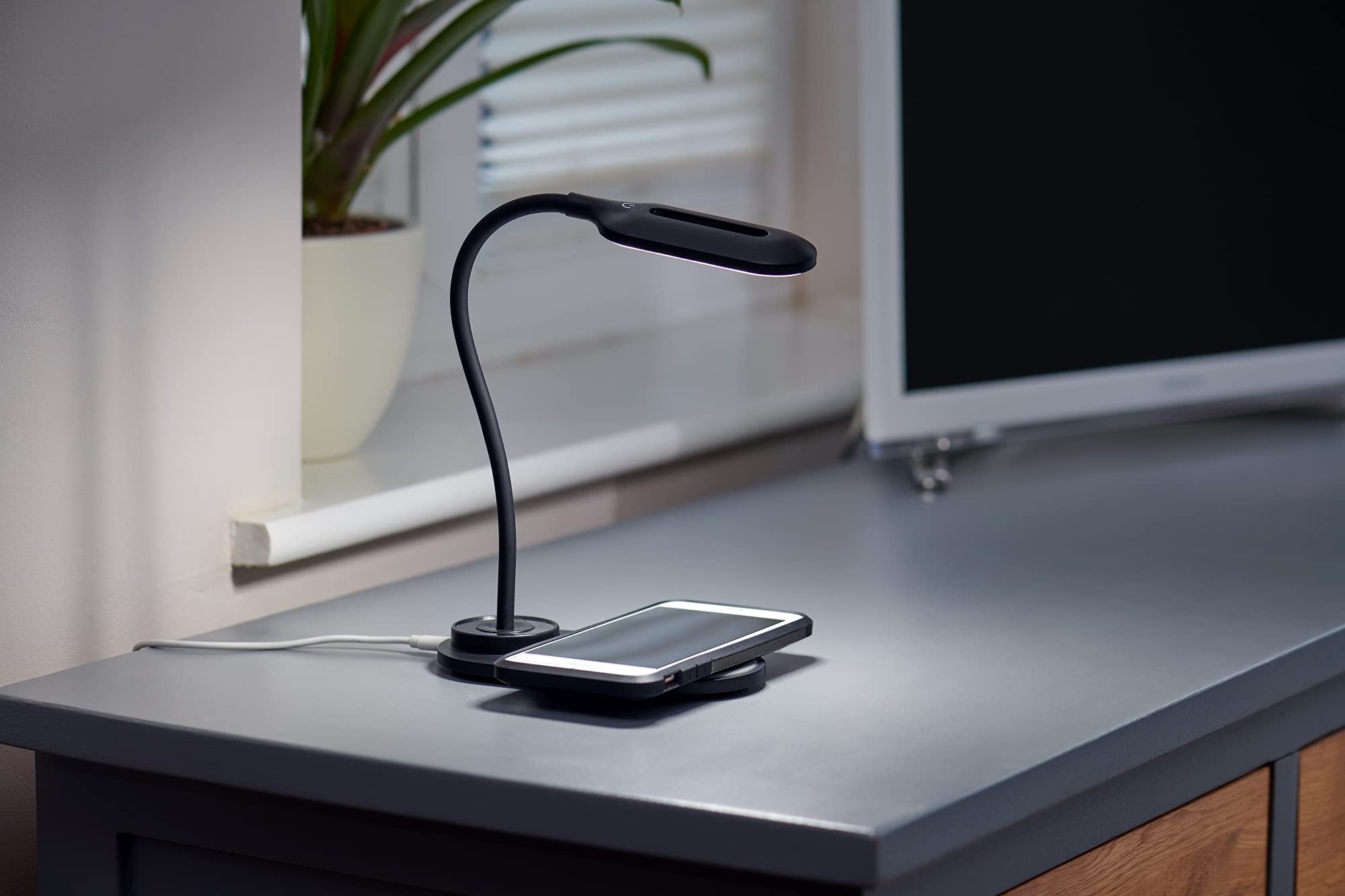 Auraglow LED Flexible Neck Desk Lamp With 3 Colour Modes And 10W Wireless Smart Phone Qi Fast Charger