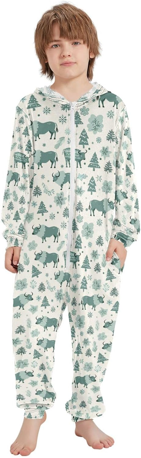 Sleepwear Holiday Pajamas Cute Soft Hooded One-Piecing Loungewear Sleepwear for Unisex 4-14Y