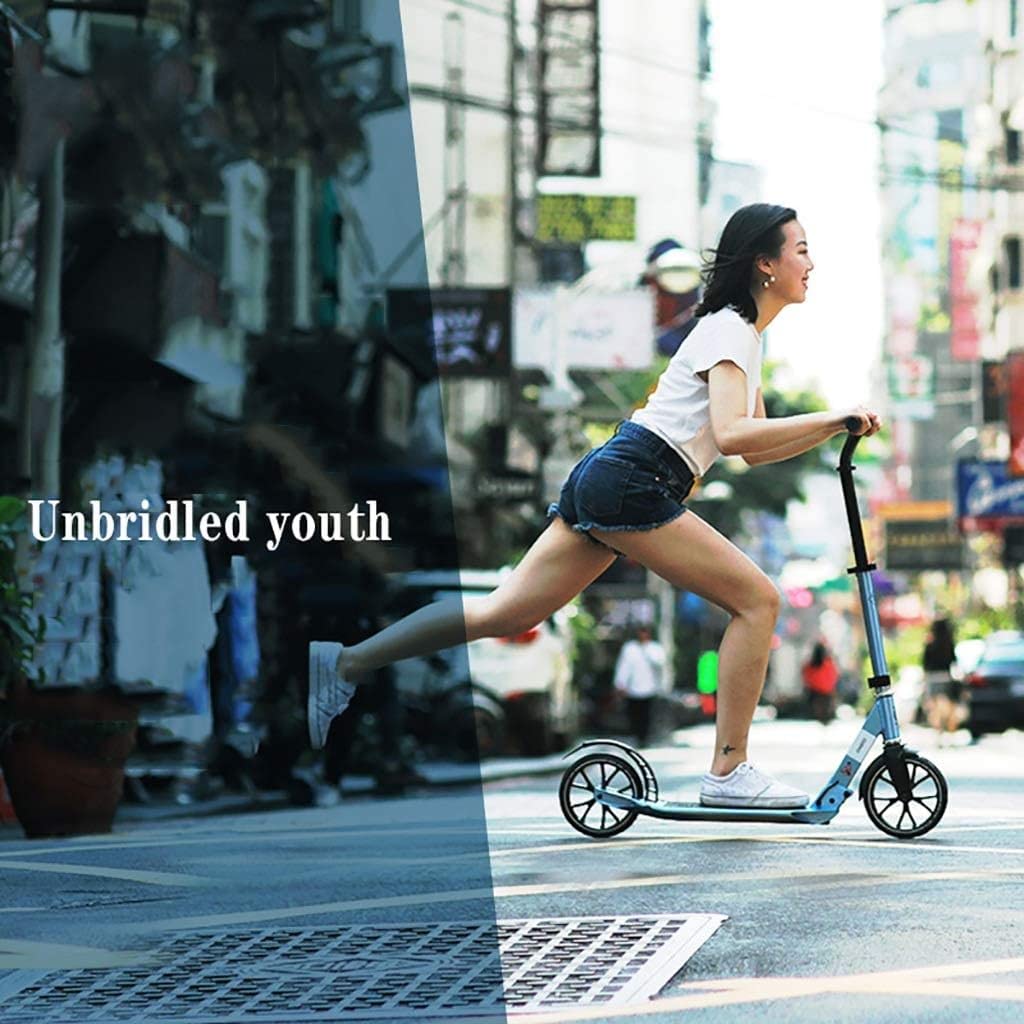 Scooters de Movilidad, Scooter de cercanías, Scooter Azul, Scooter de Dos Ruedas Plegable para Adultos, Rueda Grande de 20 cm, Freno de pie, Altura Ajustable (no eléctric