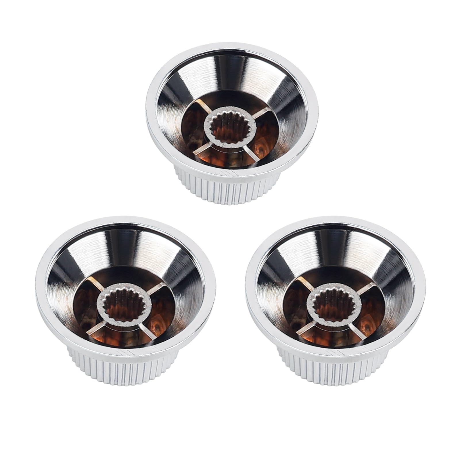 Banworks Electric Guitar Control Knobs 2 Tone and 1 Volume Knobs Speed Knobs Top Hat Metric 6mm (15/64") 18-Spline for Squier Strat Electric Guitars Pack of 3 JT/XN-04 Chrome - Image 4