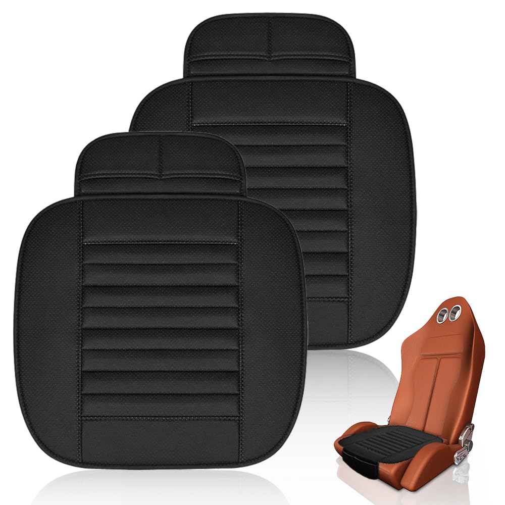 Cojines para Asiento de Coche Impermeables, 2 Piezas Cojines para Asientos Delanteros Universales con 2 Portabrocas, 2 Ganchos de Hierro, Cojines para Asiento Lavable para Coche, Negro