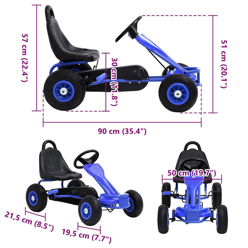 Mangloder Pedal Go-Kart mit Luftreifen Blau für Kinder von 3 bis 6 Jahren, Kinderfahrzeug mit Handbremse, stabile Gummireifen, kindgerechtes Design, ideal für Garten und Freizeit