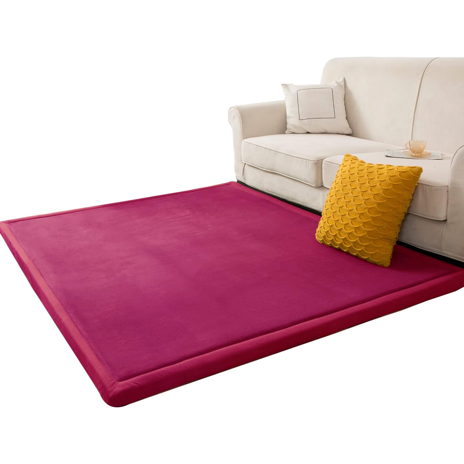 Coral Velvet Baby Play Mat Red Anti-Slip Nursery Rug Soft Crawling Rugs Mat for Kids, Crawling Mat for Crawling & Playing, Short Pile Area Rugs for Living Room, Bedroom, Kids Room 60 x 180 cm