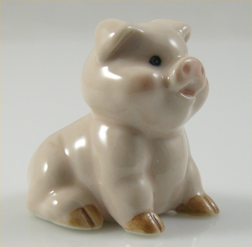 Piggy Pig, Sitting Mini Ceramic Figurine Handpainted Pink 1.7