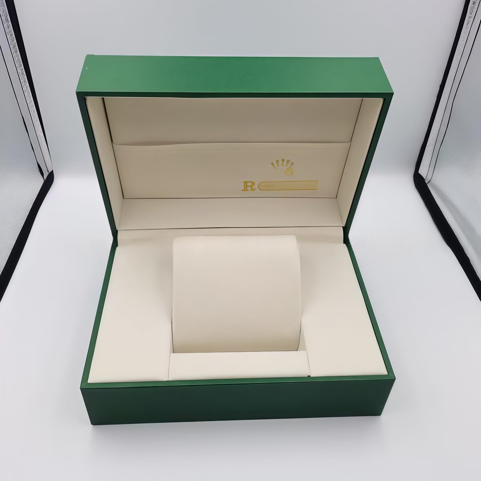 Portatile Conservazione Custodia Orologio Verde Finta Pelle Cucito Bordo Singola Griglia Crema Velluto Organizzatore Scatola per Rolex