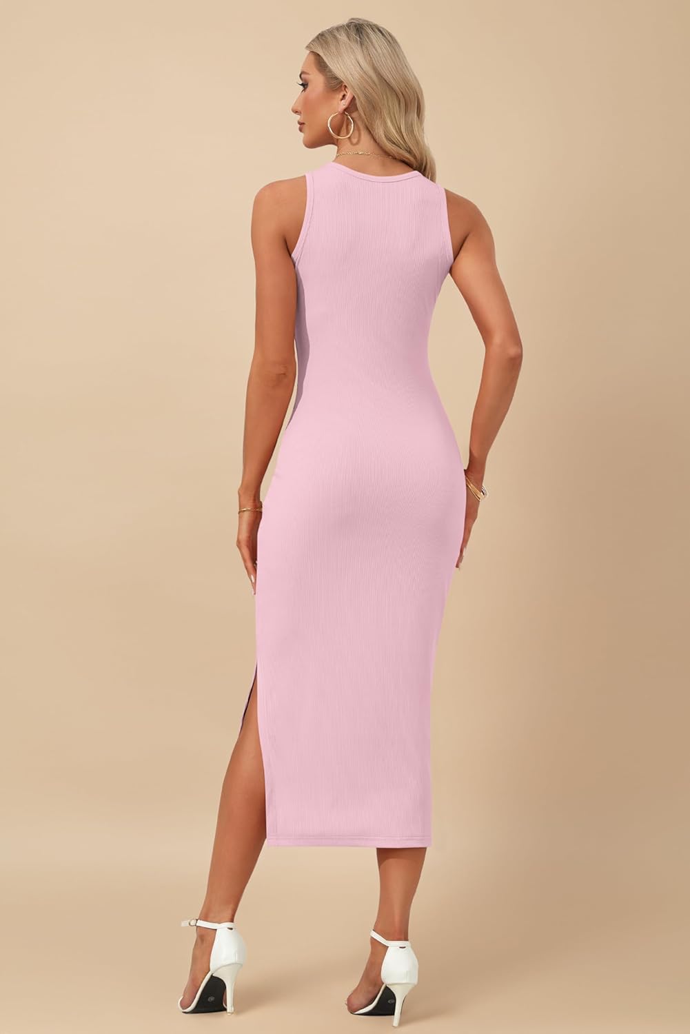 AUSELILY Womens Summer Bodycon Dresses 2026 Basic Casual Sleeveless Knit Tank Midi Dress - Image 4