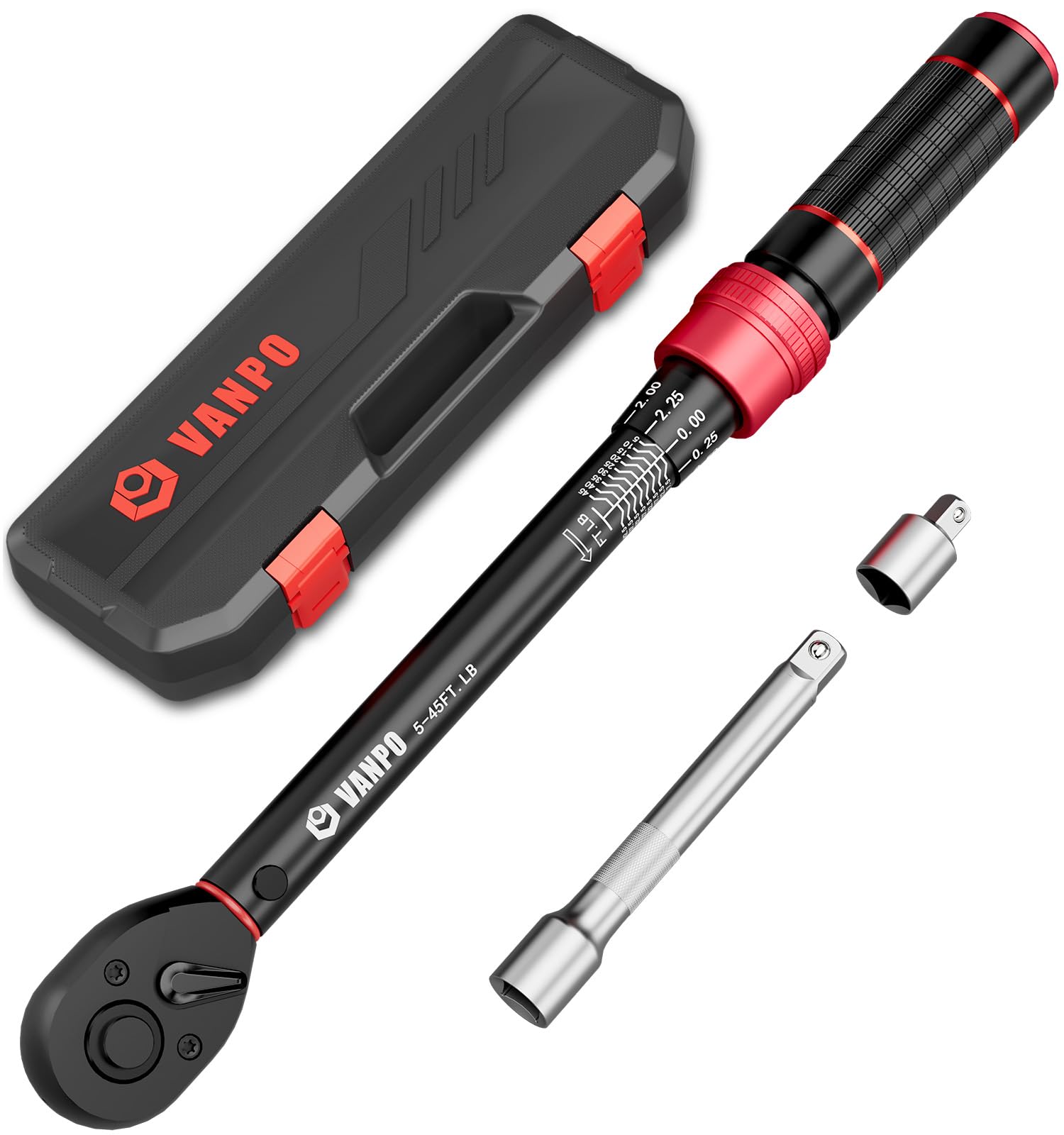 VANPO 3/8-inch Drive Click Torque Wrench,5-45 Ft-Lb/6.8-61Nm