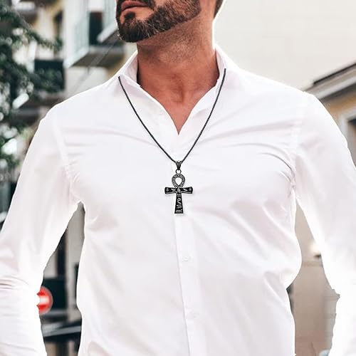 Miniatura 5 de Collar Ankh para hombre, chapado en oro de 18 quilates, acero inoxidable, símbolo jeroglífico del antiguo Egipto, colgante para mujer, collar gratis
