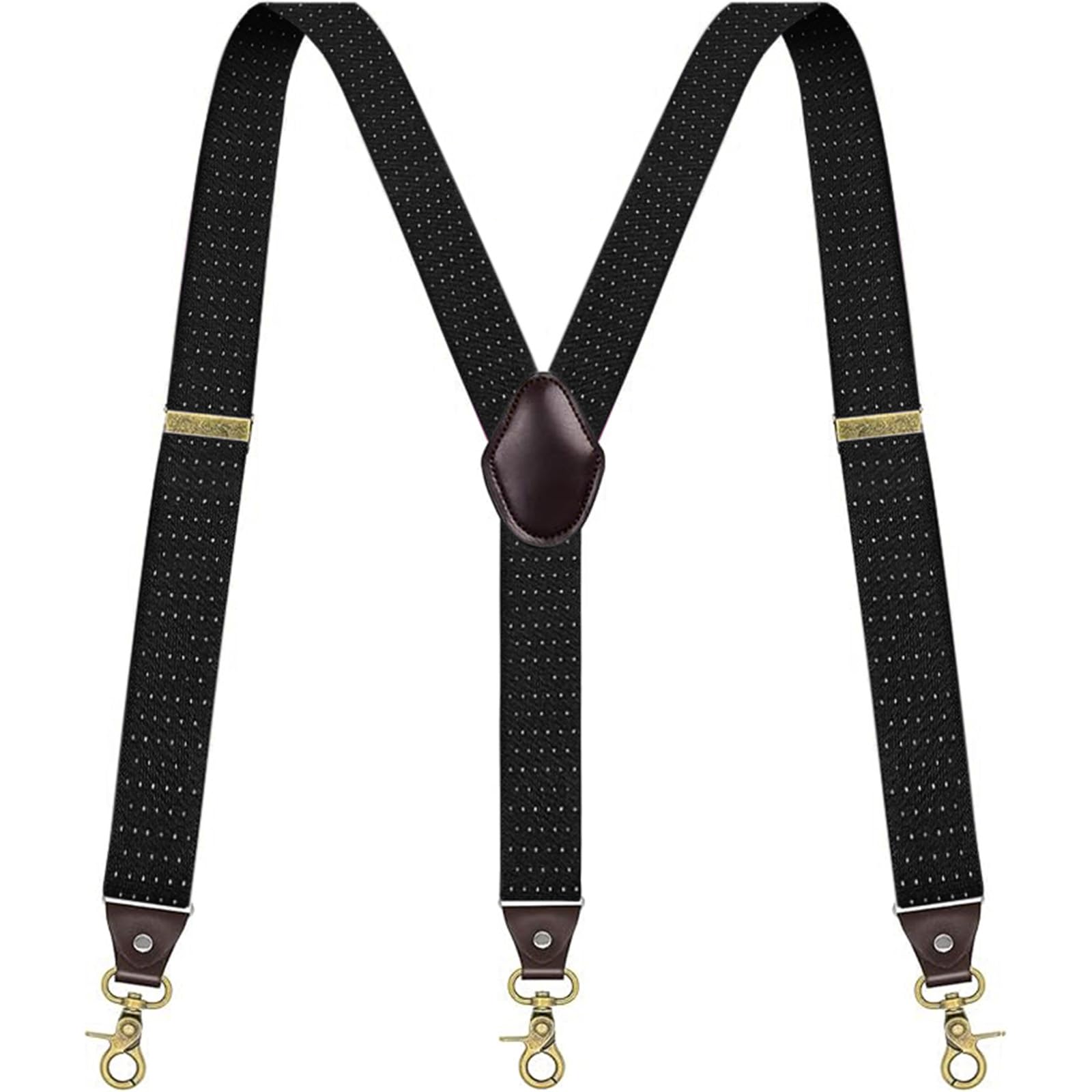 Mens Adjustable Y-Back Suspenders, with 3 Gold Clips Hooks for Jeans