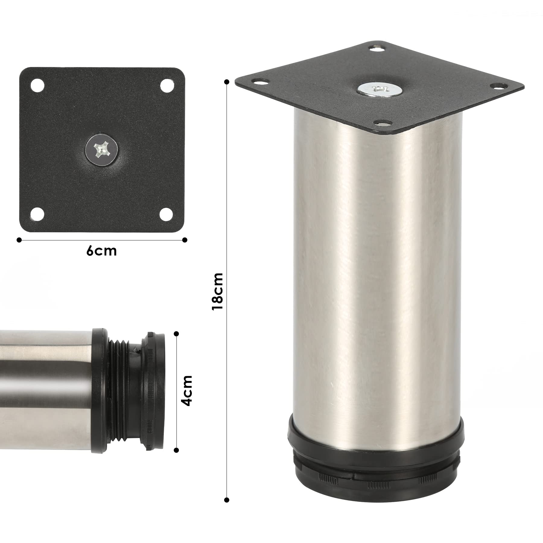 8 piedini per mobili, in acciaio inox di alta qualità, regolabili da 180 mm, per mobili fai da te, gambe per mobili da cucina, piedini rotondi in acciaio inox
