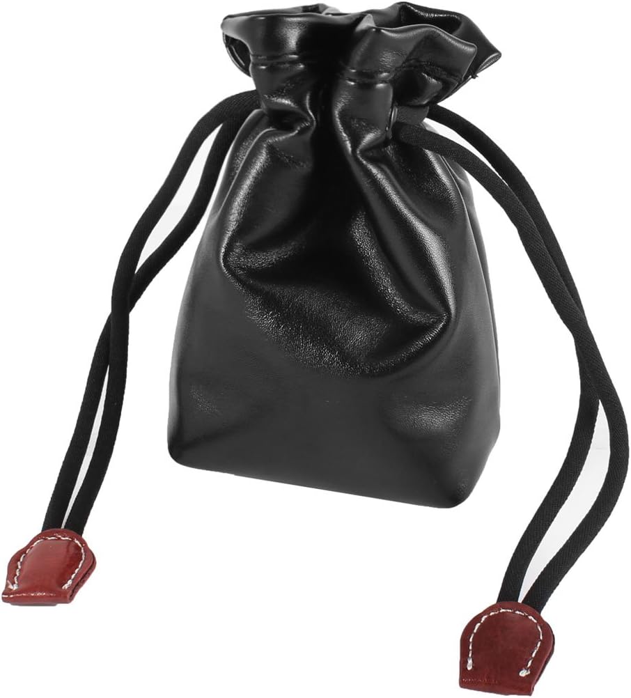Ruilogod Black Faux Leather Drawstring Camera Lens Pouch Case Protector Bag