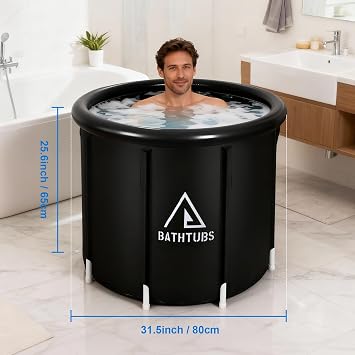 Ice Bath Recovery Tub Portable Ice Bath for Cold Water Therapy Training/an Ice Bathtub for Athletes - Adult Spa for Ice Baths and Soaking - Outdoor Cold Plunge Tub (Black Y, 80CM)